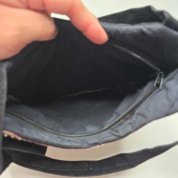 Vintage 90s Y2k Arcad Embellished Sequin Beaded Embroidered Black Shoulder Bag - Picture 6 of 8